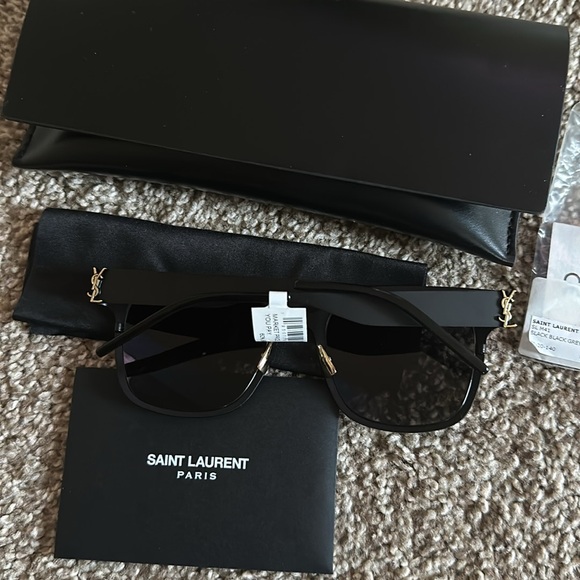 Saint Laurent Black Gold 52mm Rectangular Sunglasses Metal Matte Black - Picture 9 of 11